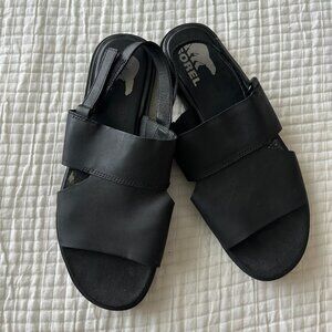 SOREL Women's Slingback Sandals Black Leather Size 9.5 US / 40 EU